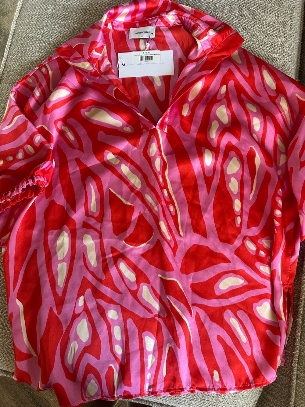Adrienne Red, Pink & Cream Abstract Silk Blouse